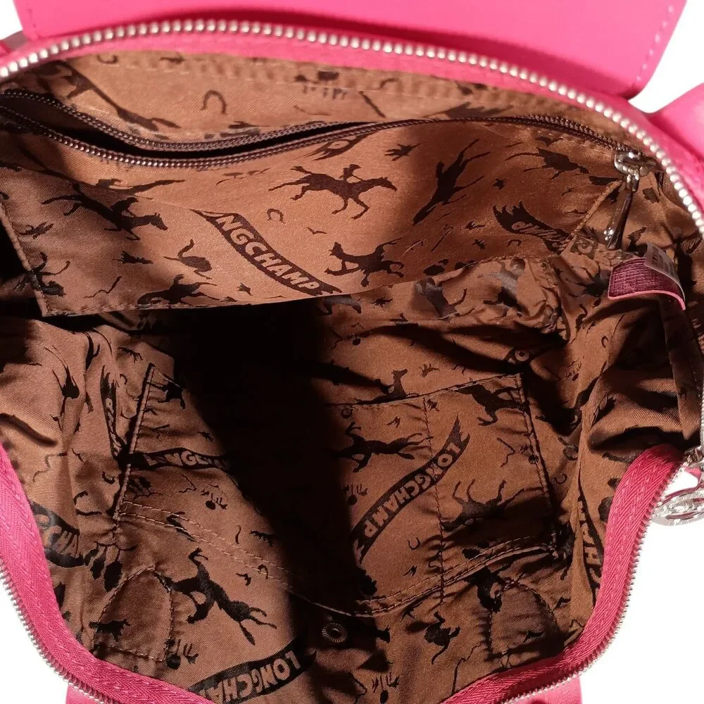 Longchamp Le Pliage Cuir 2-Way Leather Tote Shoulder Bag Pink - Picture 14 of 16
